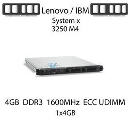 Pamięć RAM 4GB DDR3 dedykowana do serwera Lenovo / IBM System x3250 M4, ECC UDIMM, 1600MHz, 1.5V, 2Rx8 - 00D4955