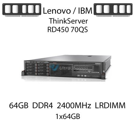Pamięć RAM 64GB DDR4 dedykowana do serwera Lenovo / IBM ThinkServer RD450 70QS, LRDIMM, 2400MHz, 1.2V, 4Rx4 - 46W0841